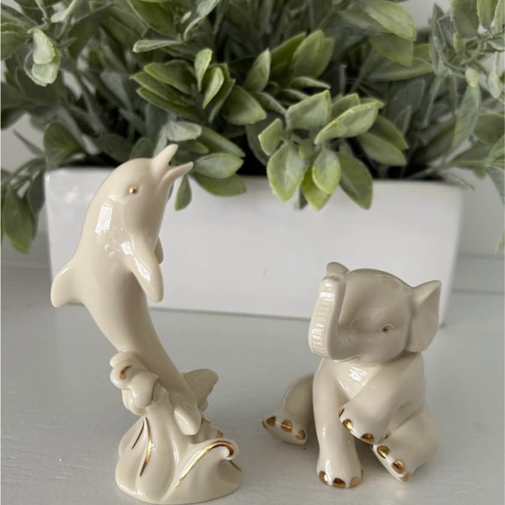 Lenox Dolphin and Elephant Figurines